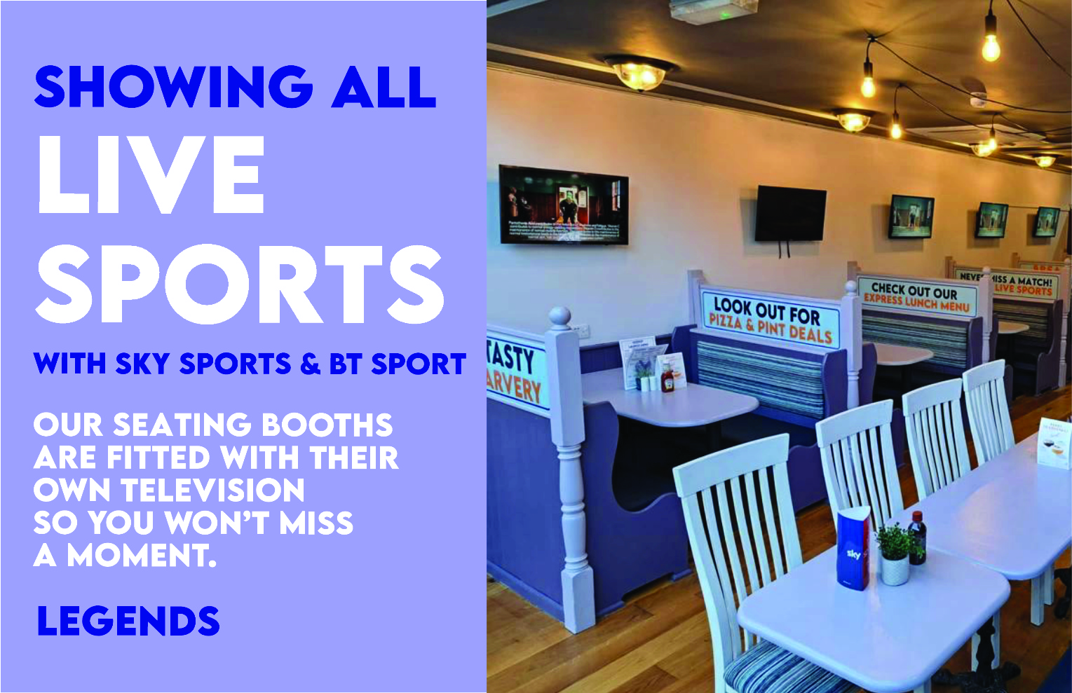 SKY SPORTS & BT SPORTS SHOWING ALL LIVE FOOTBALL AND LIVE SPORTS AT LEGENDS BELFAST